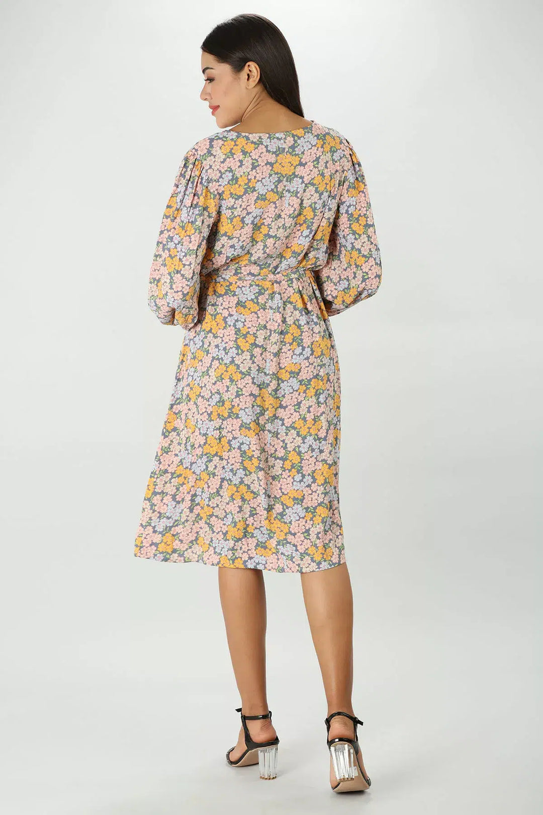 Peachy Pink Floral Print Dress