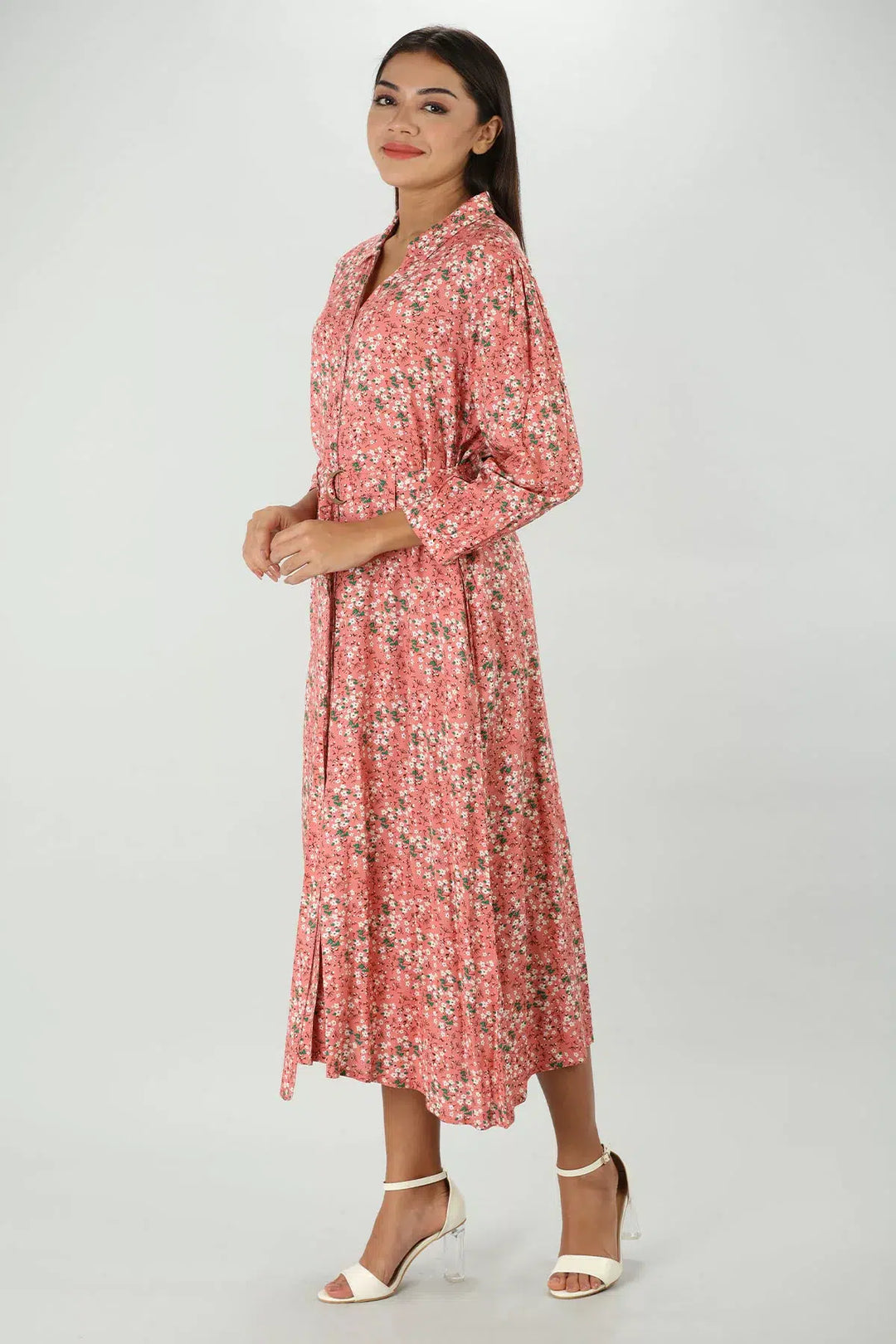 Pink Printed Collared Dress