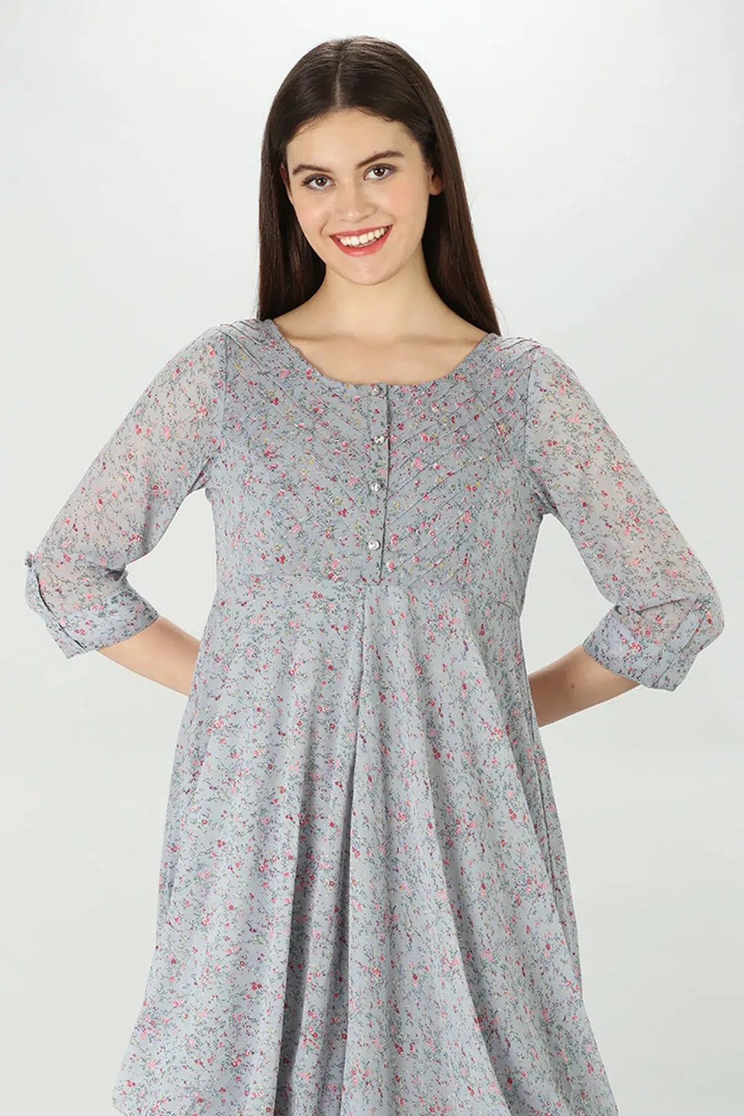 Printed Light Grey Georgette Dress