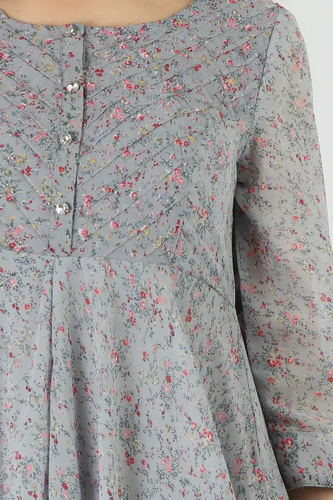 Printed Light Grey Georgette Dress
