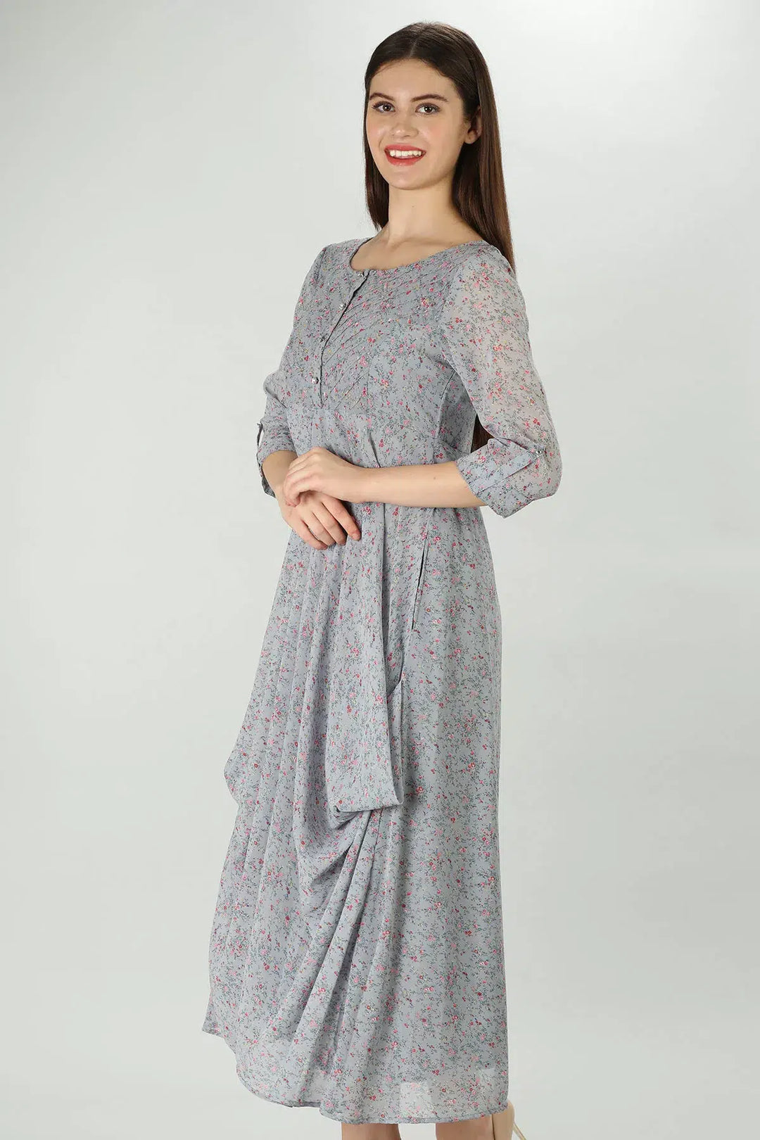 Printed Light Grey Georgette Dress