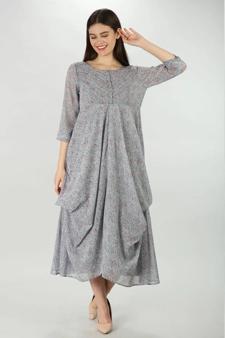 Printed Light Grey Georgette Dress