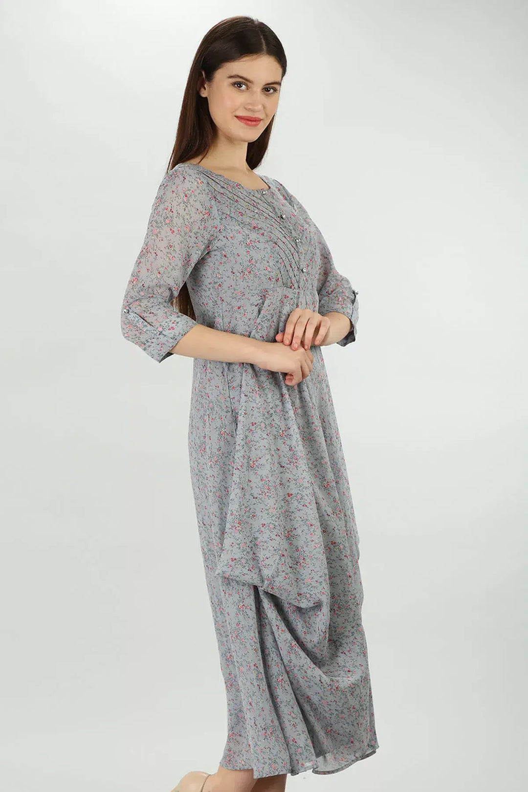 Printed Light Grey Georgette Dress