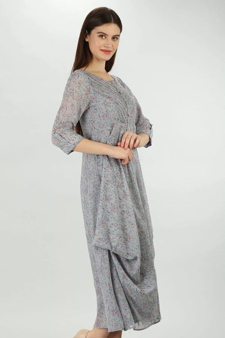 Printed Light Grey Georgette Dress