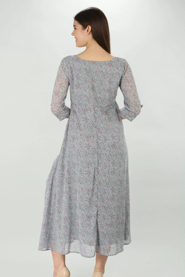 Printed Light Grey Georgette Dress