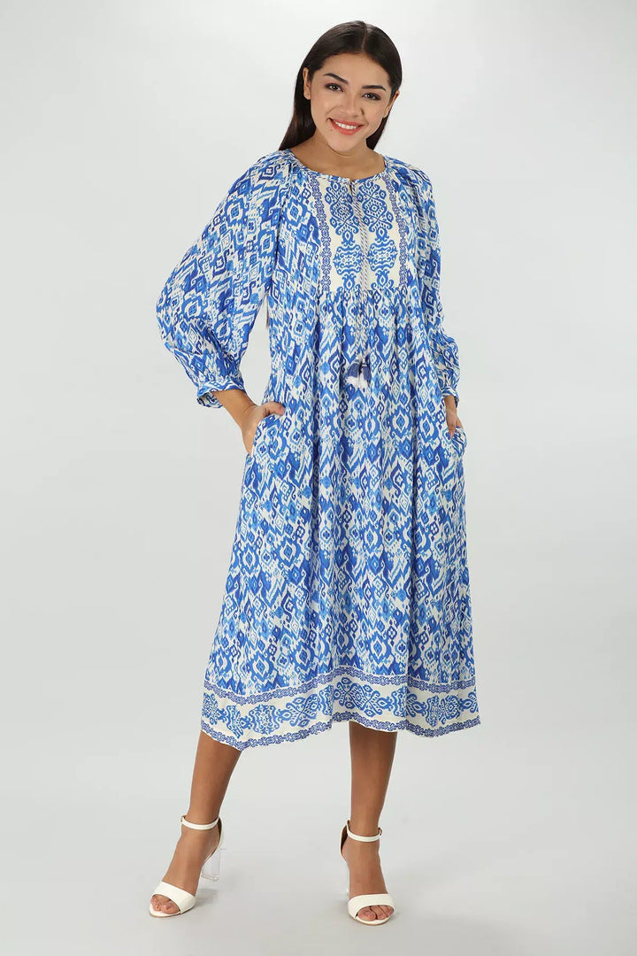 Blue Ikat Printed Dress