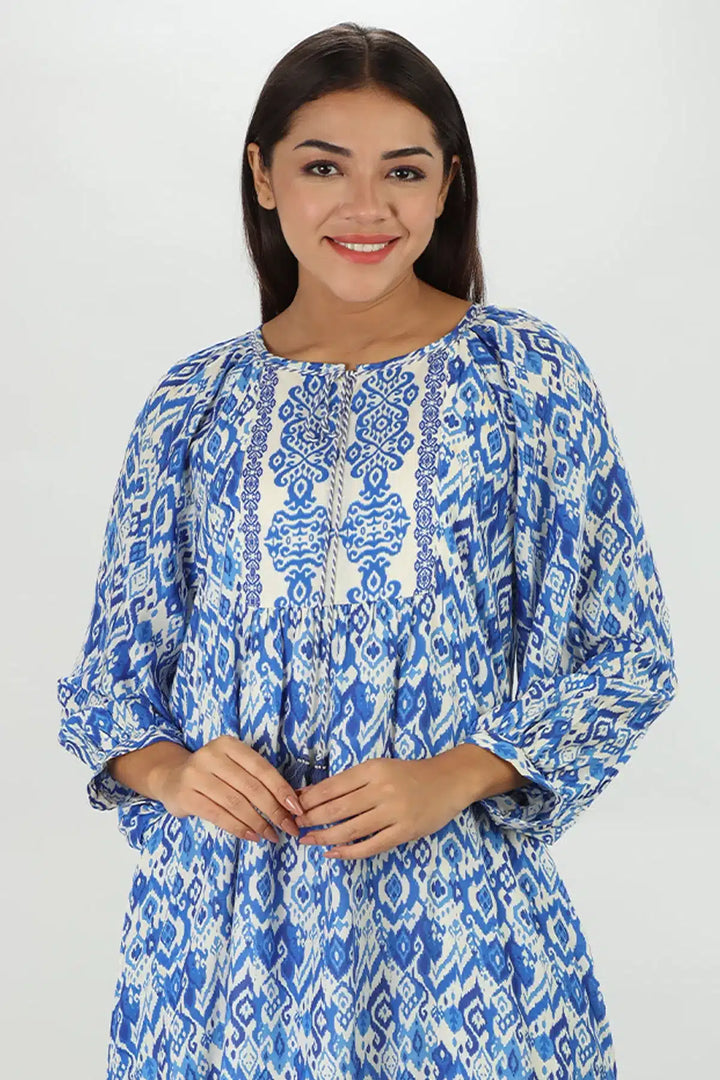 Blue Ikat Printed Dress