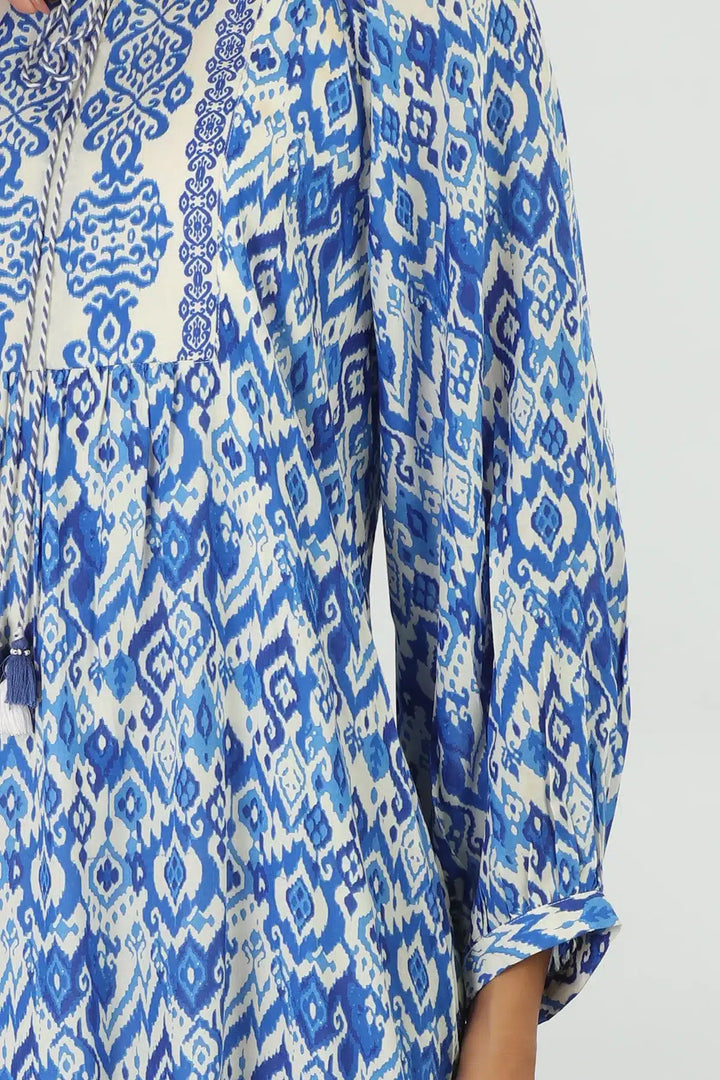 Blue Ikat Printed Dress