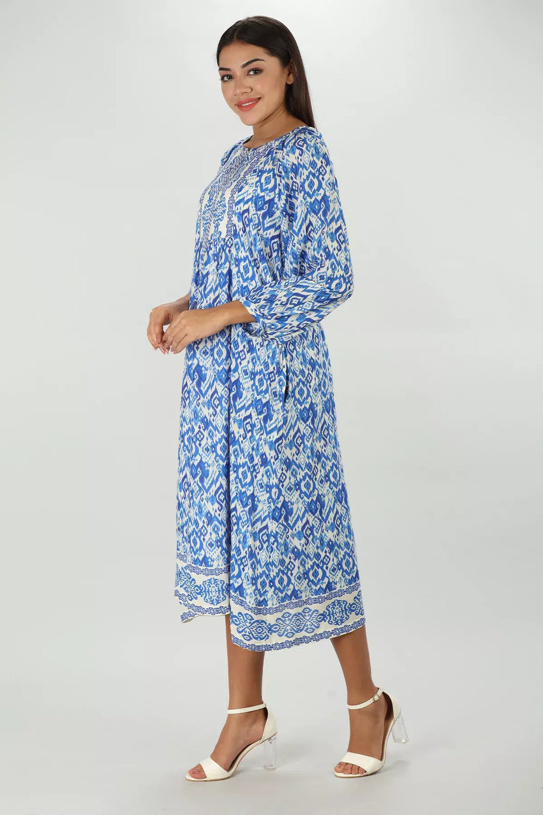 Blue Ikat Printed Dress