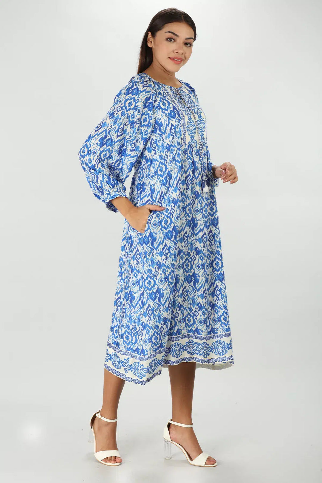 Blue Ikat Printed Dress