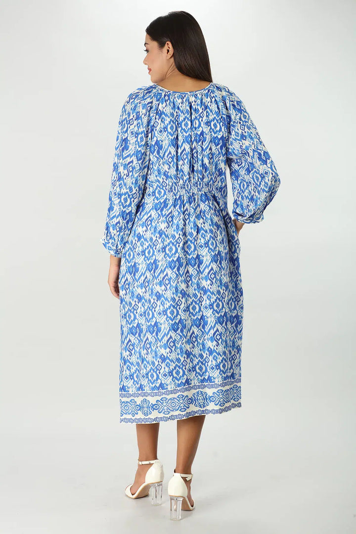 Blue Ikat Printed Dress