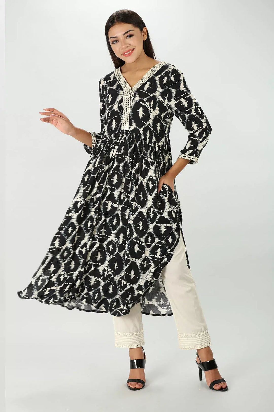 Raven Ikkat Crepe Kurti