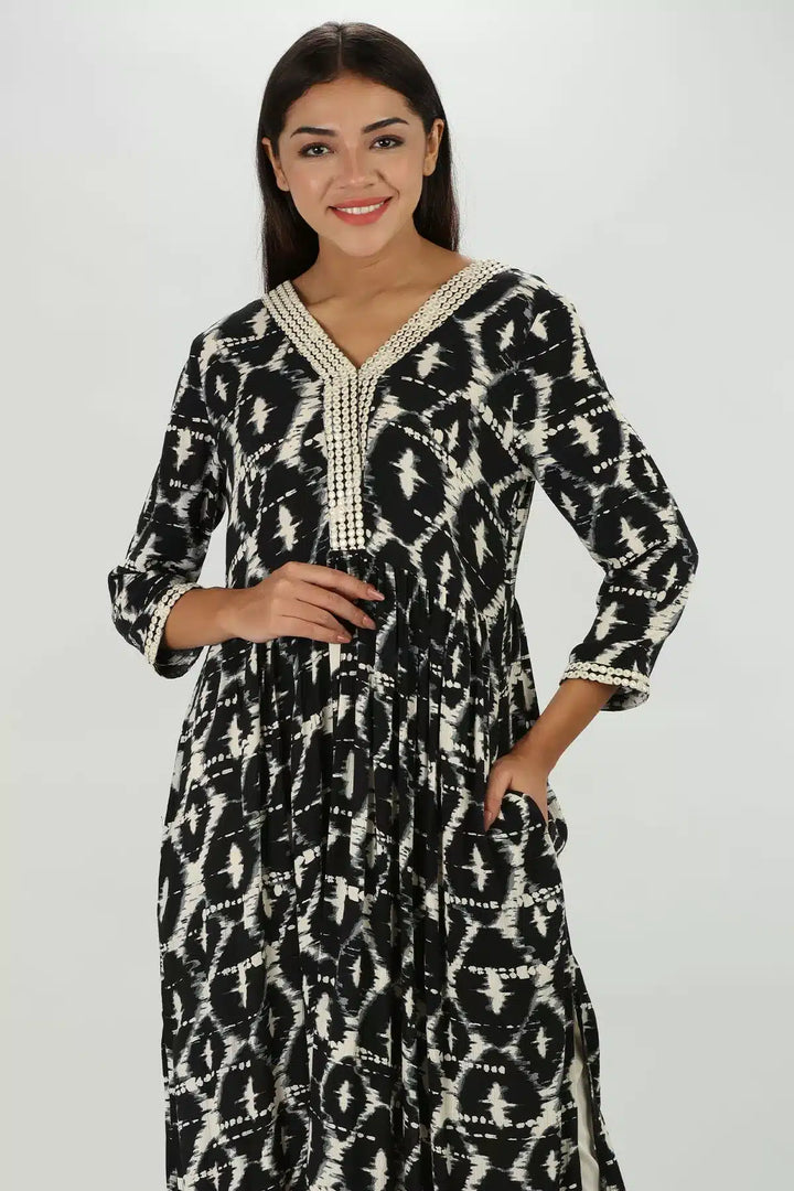 Raven Ikkat Crepe Kurti