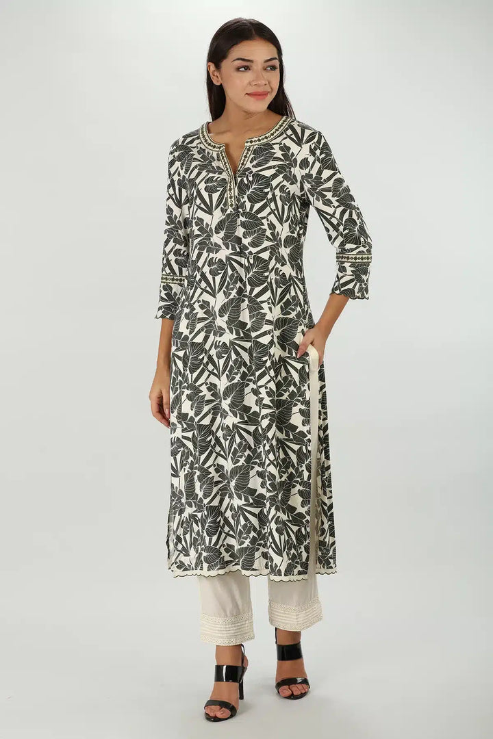 Grey Floral Print Kurti