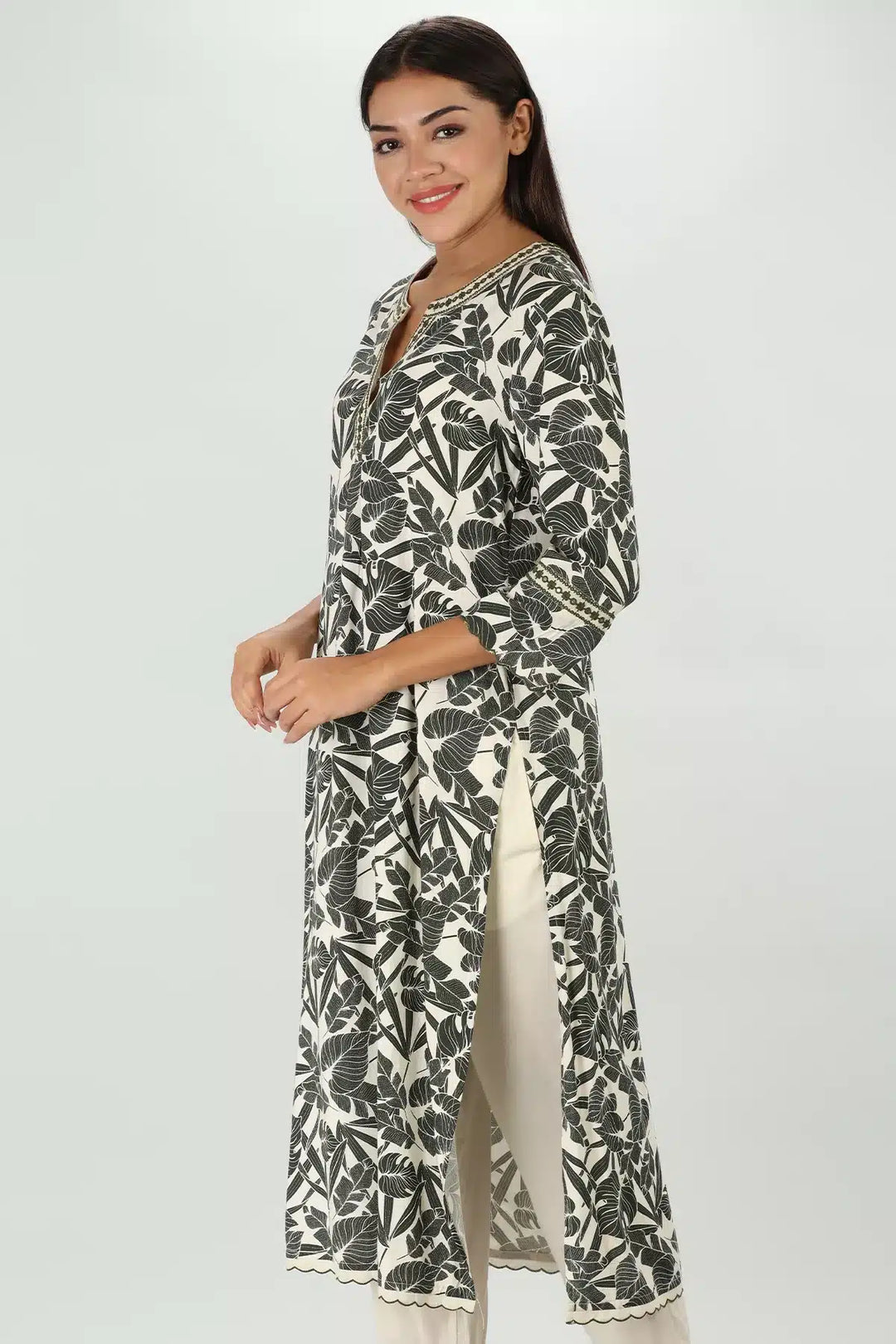 Grey Floral Print Kurti
