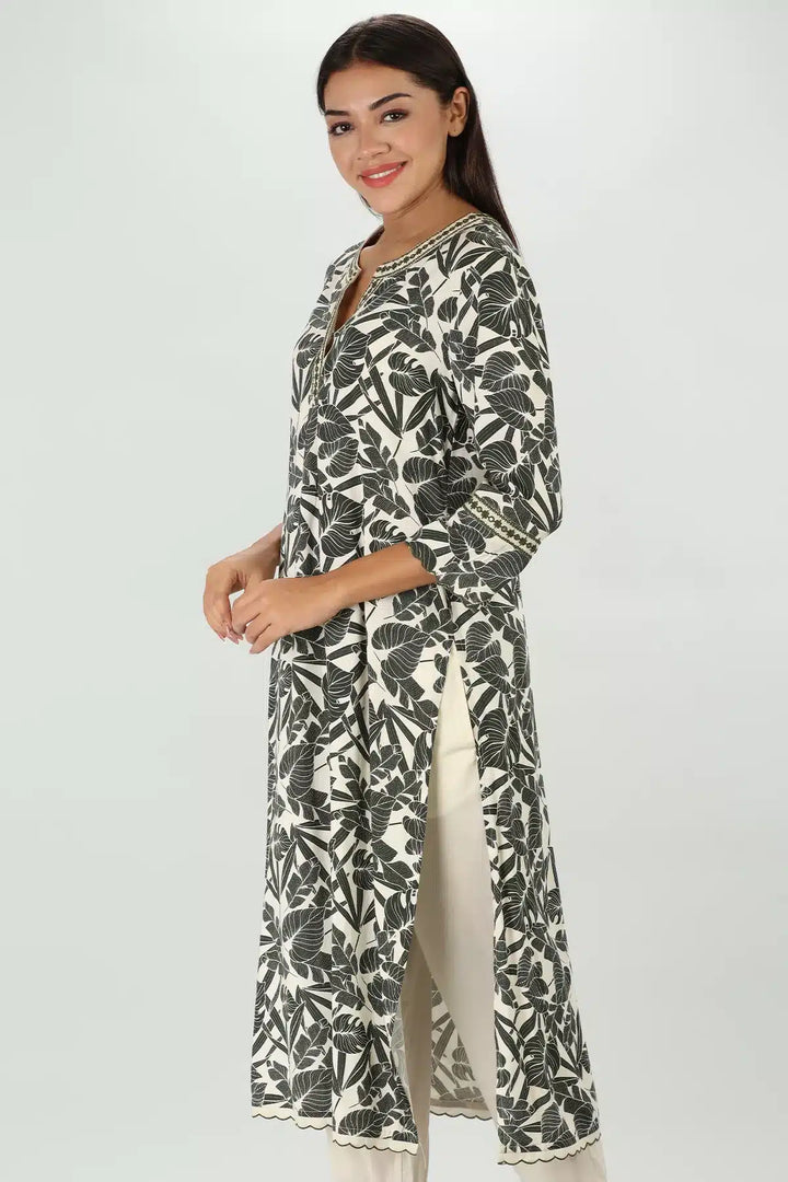 Grey Floral Print Kurti