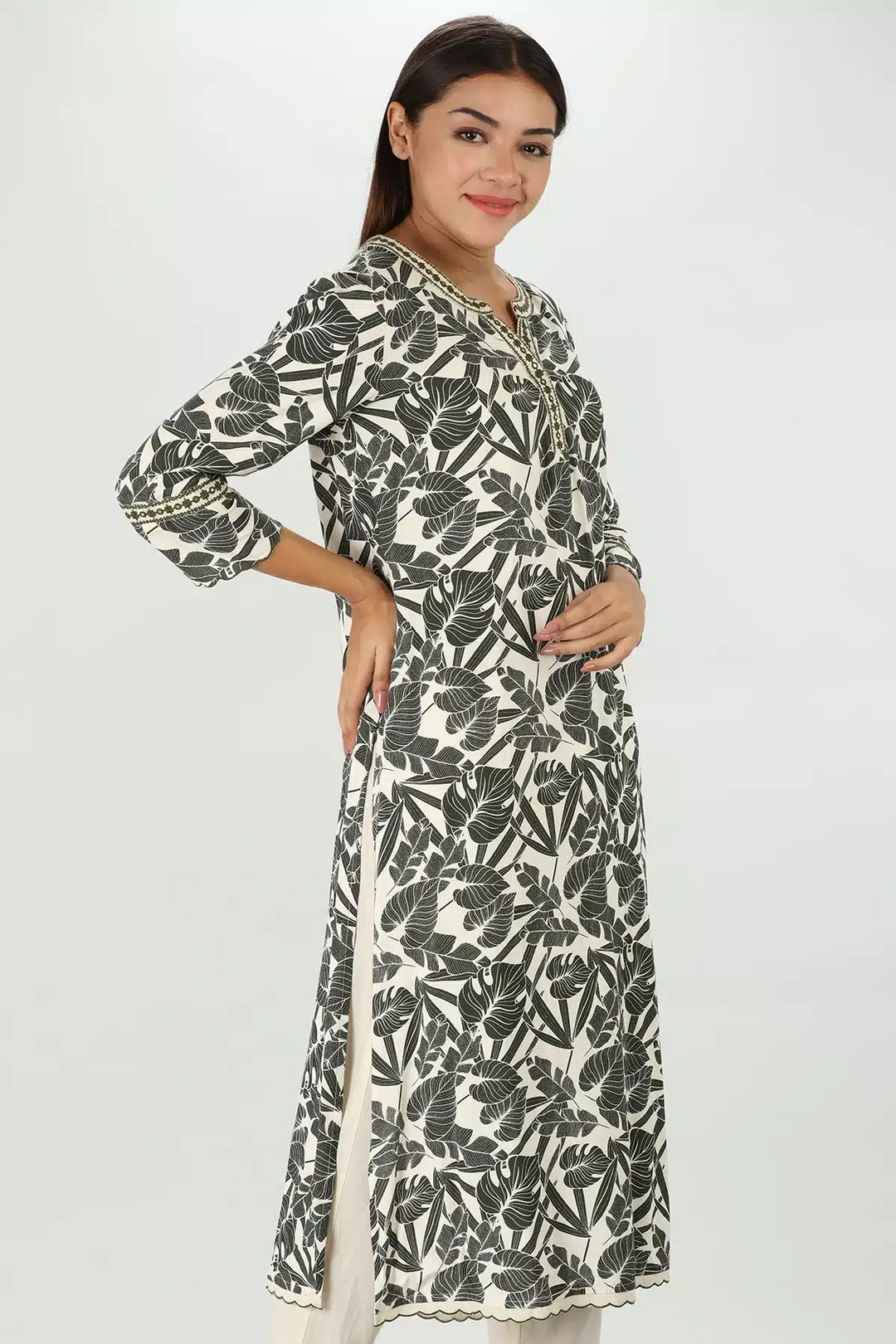 Grey Floral Print Kurti