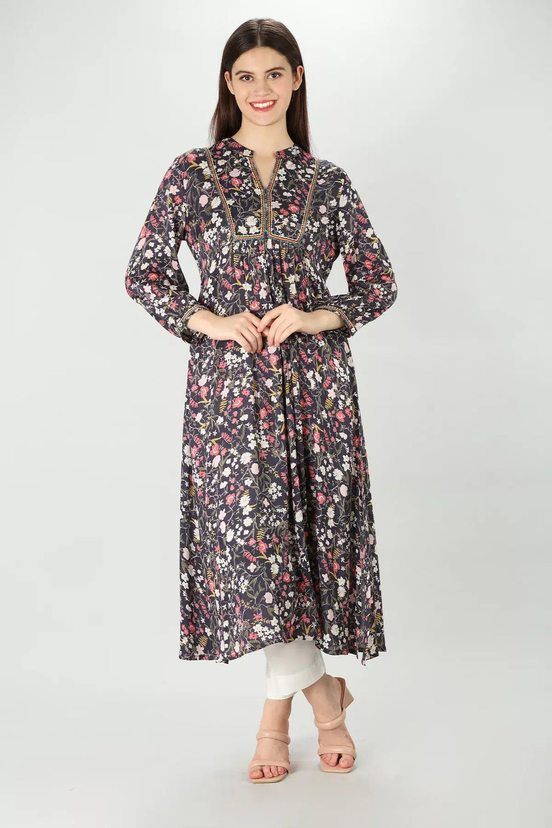 Dark Grey Viscose Dobby Kurti