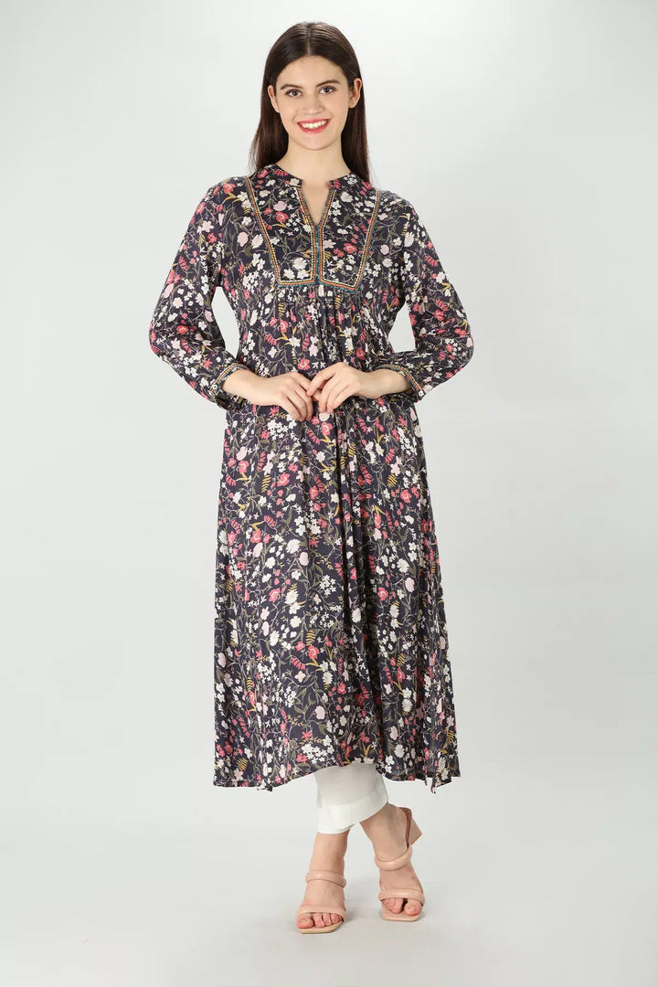 Dark Grey Viscose Dobby Kurti