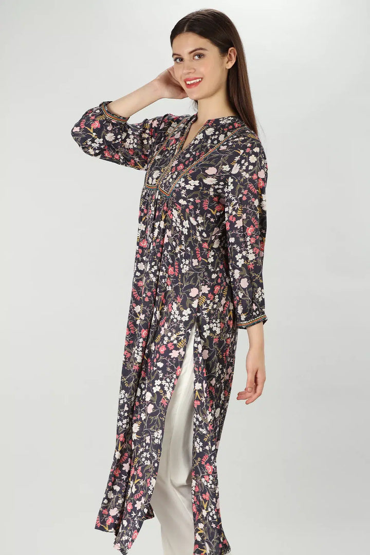Dark Grey Viscose Dobby Kurti