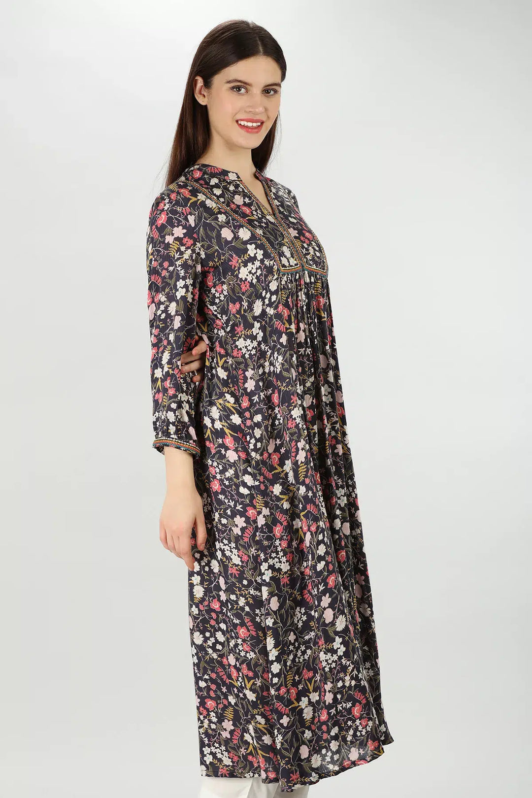 Dark Grey Viscose Dobby Kurti