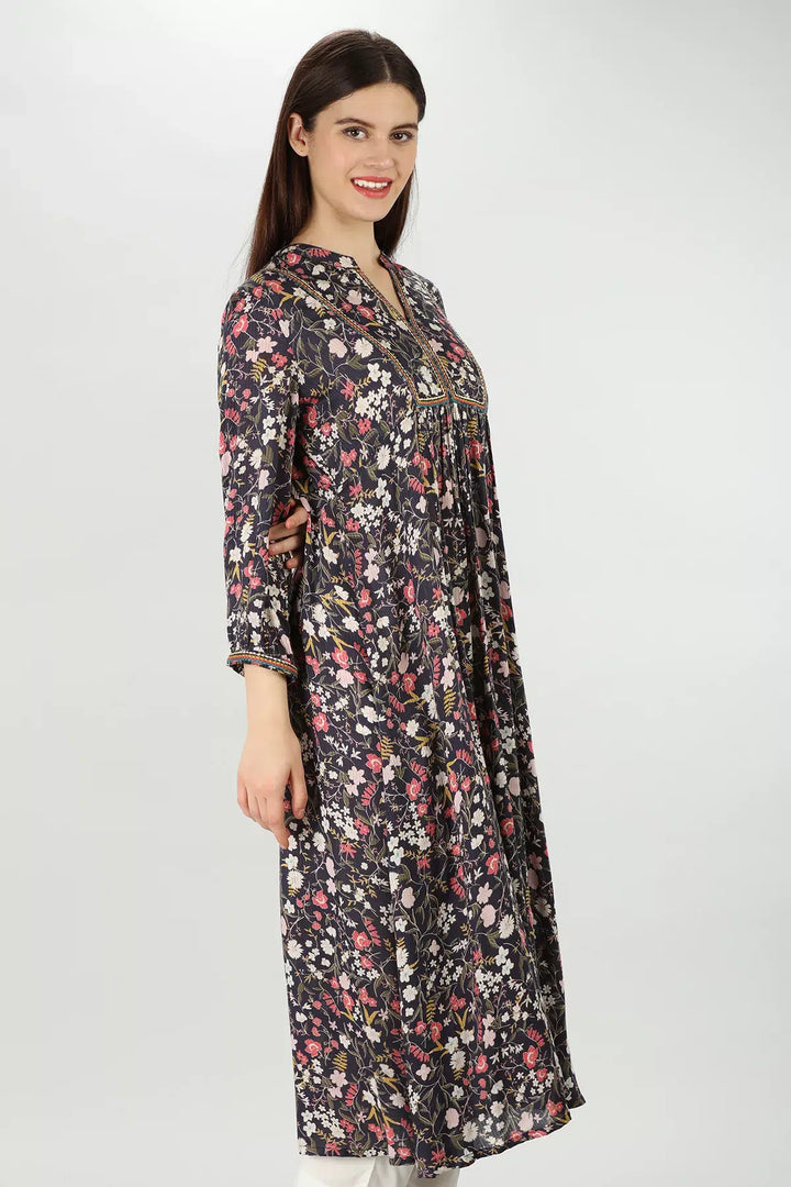 Dark Grey Viscose Dobby Kurti