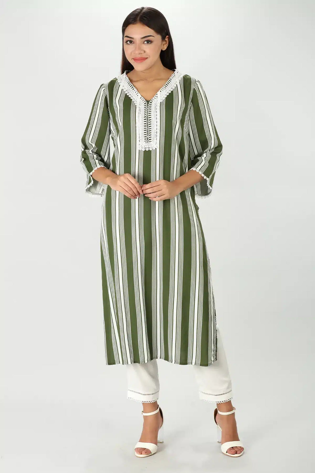Lacy olive green Kurti