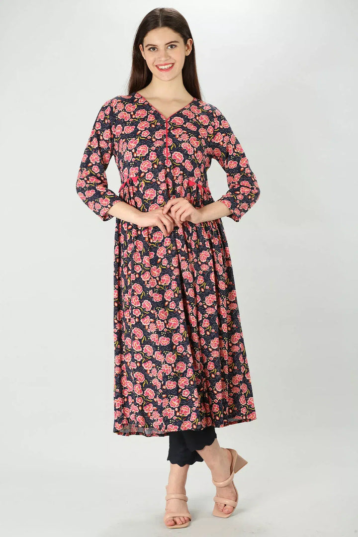 Pink Floral fusion Kurti
