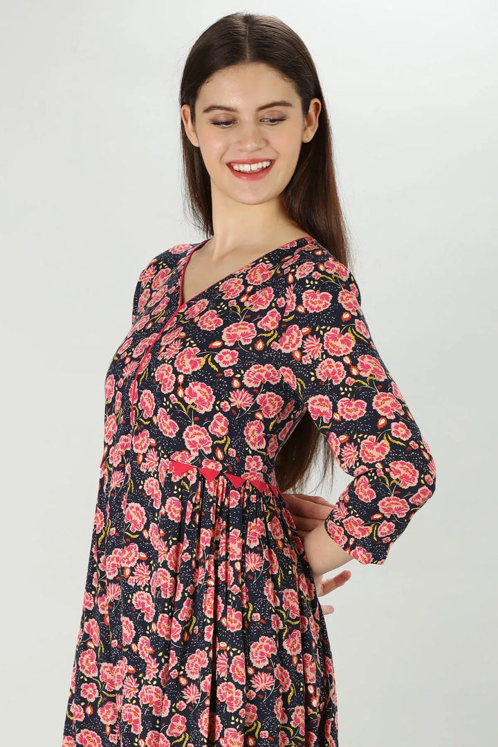Pink Floral fusion Kurti