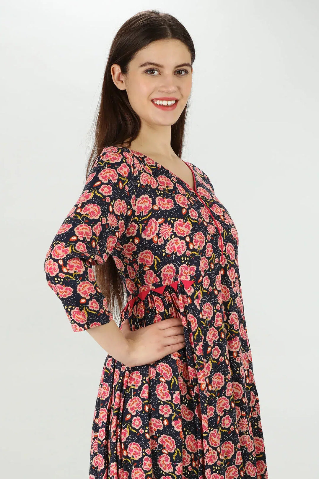 Pink Floral fusion Kurti