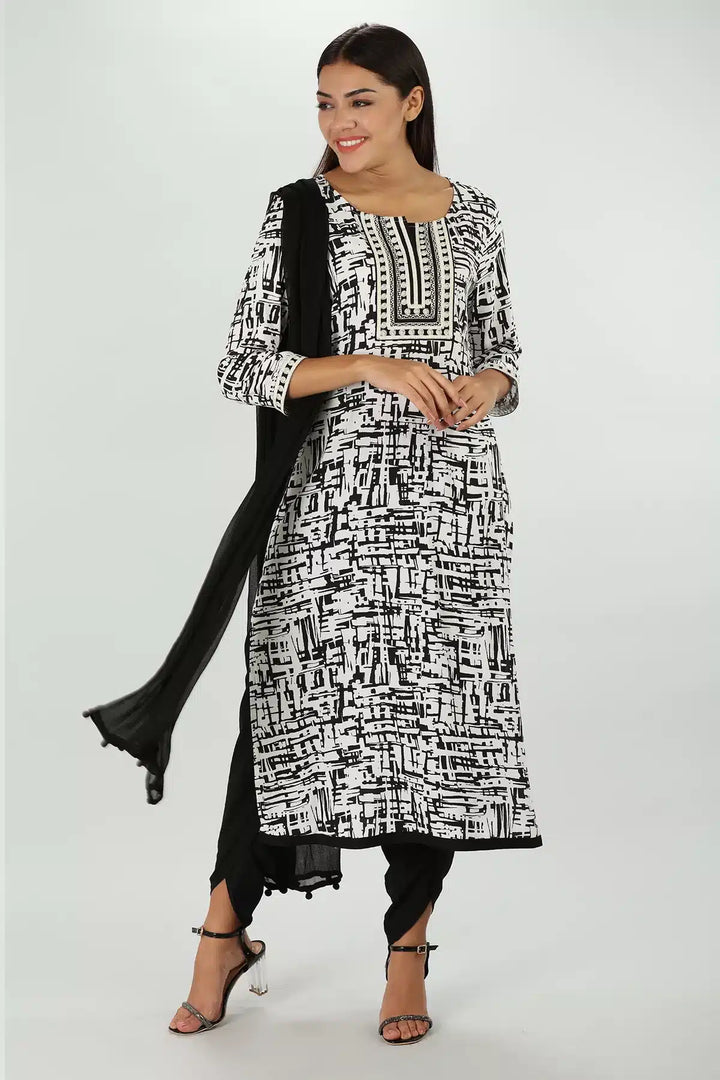 Rayon Black &amp; White Kurti