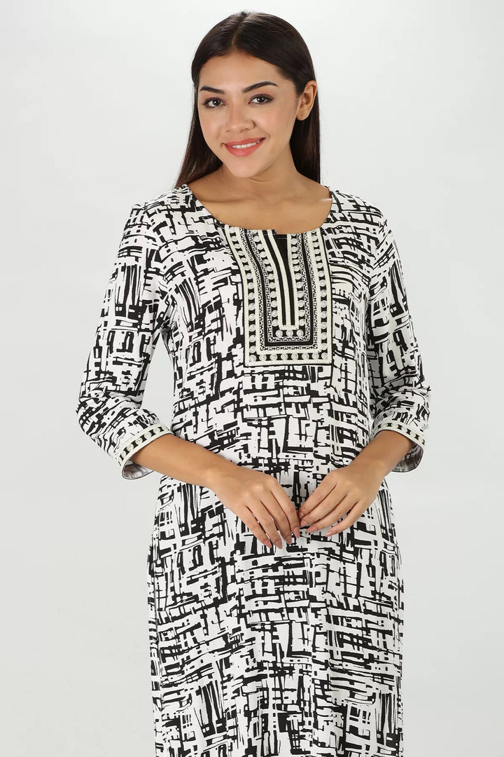 Rayon Black &amp; White Kurti