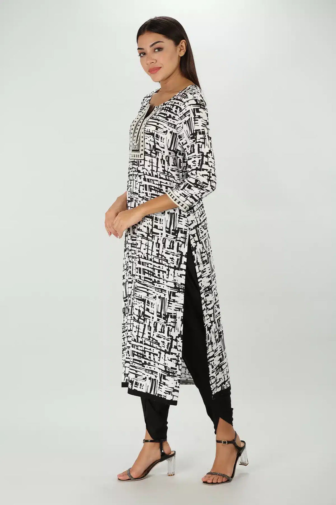 Rayon Black &amp; White Kurti