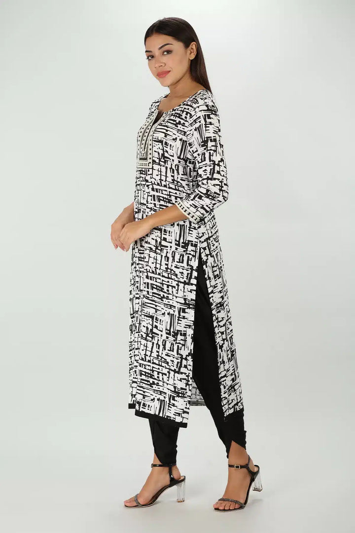 Rayon Black &amp; White Kurti