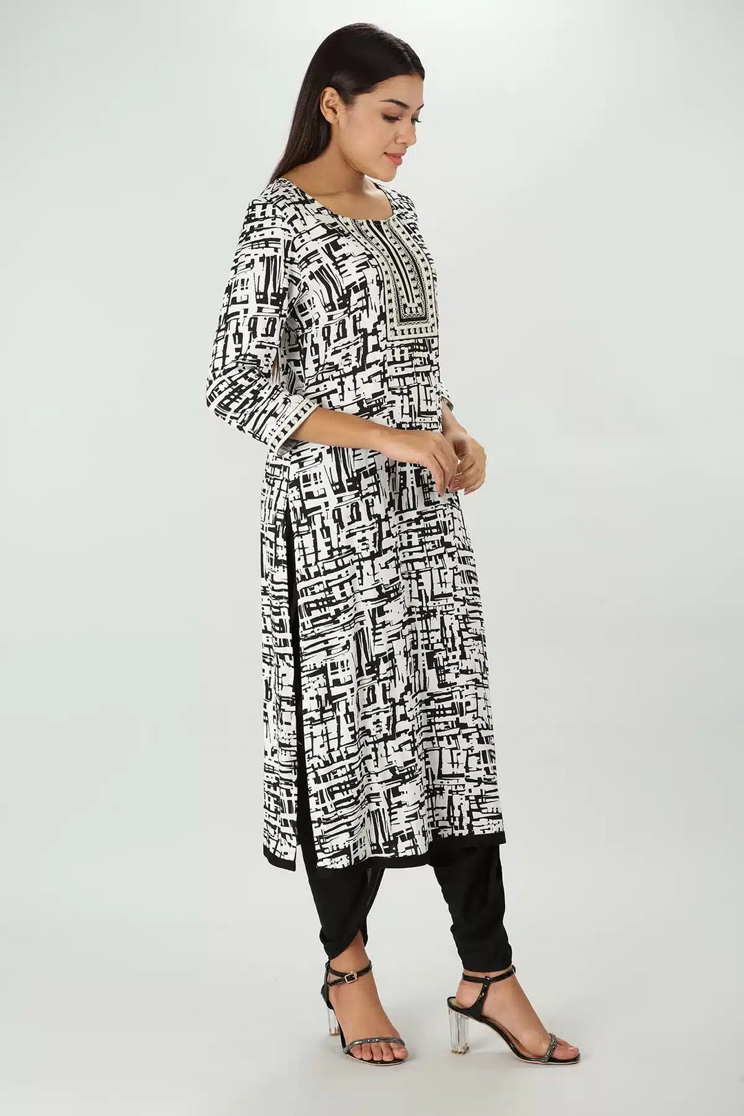 Rayon Black &amp; White Kurti