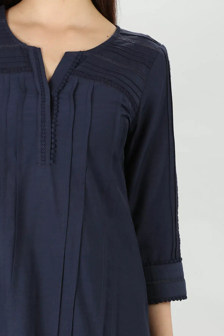 Navy Voile Lace Kurti