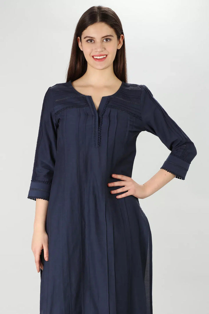 Navy Voile Lace Kurti