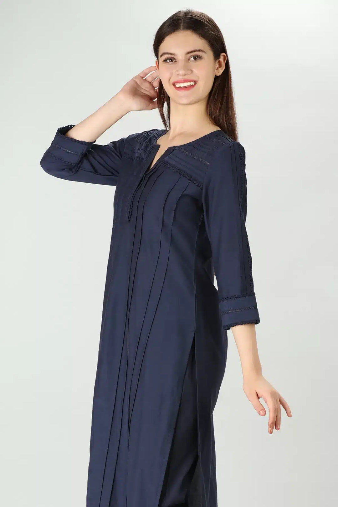 Navy Voile Lace Kurti