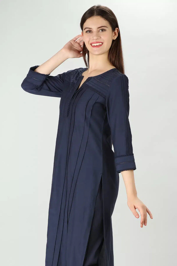 Navy Voile Lace Kurti