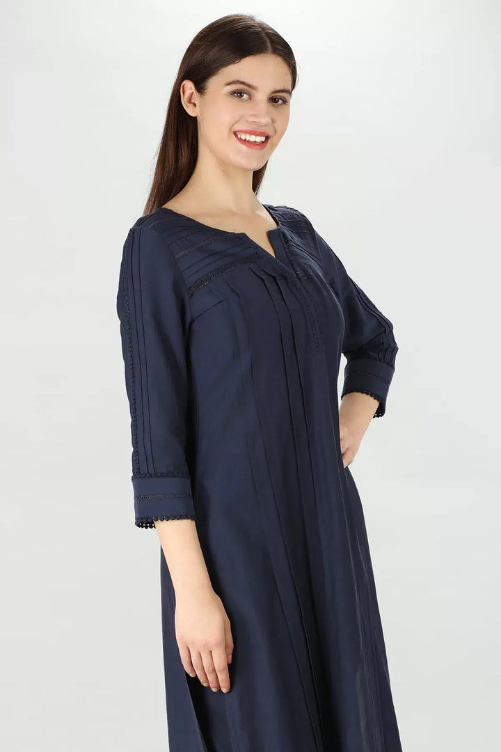 Navy Voile Lace Kurti