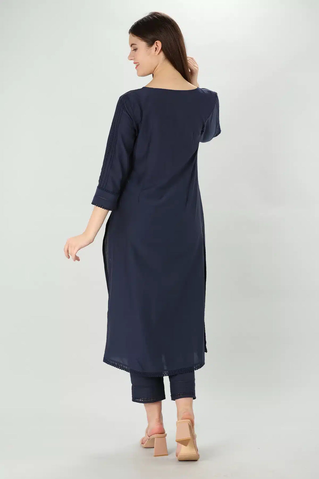 Navy Voile Lace Kurti