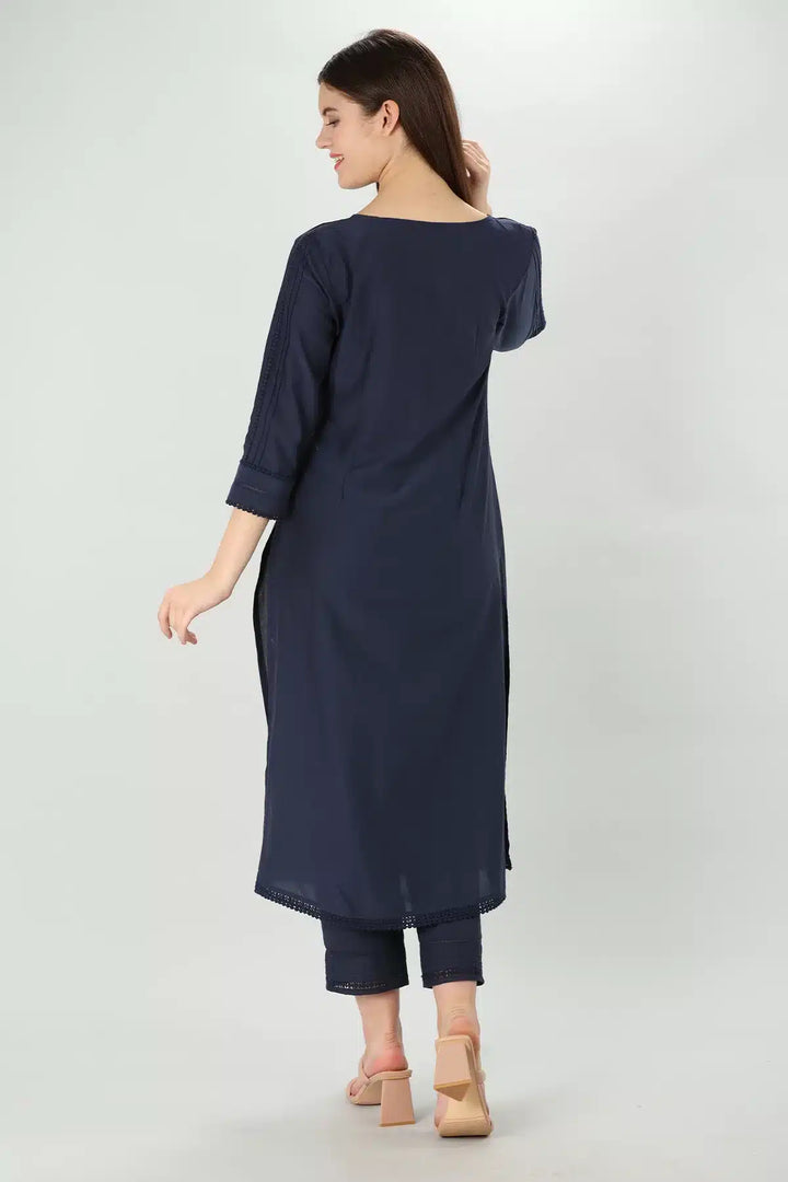 Navy Voile Lace Kurti