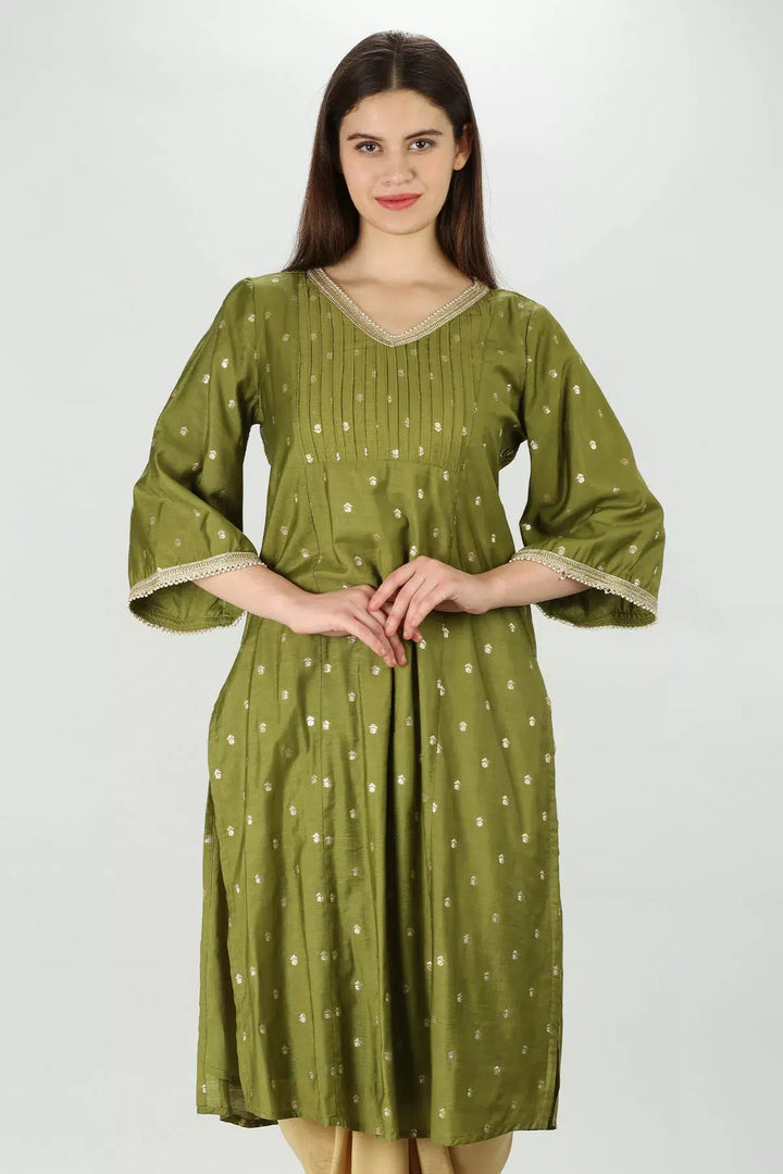Green Whimsical Bell Sleeves Kurti