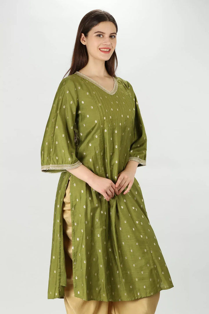 Green Whimsical Bell Sleeves Kurti