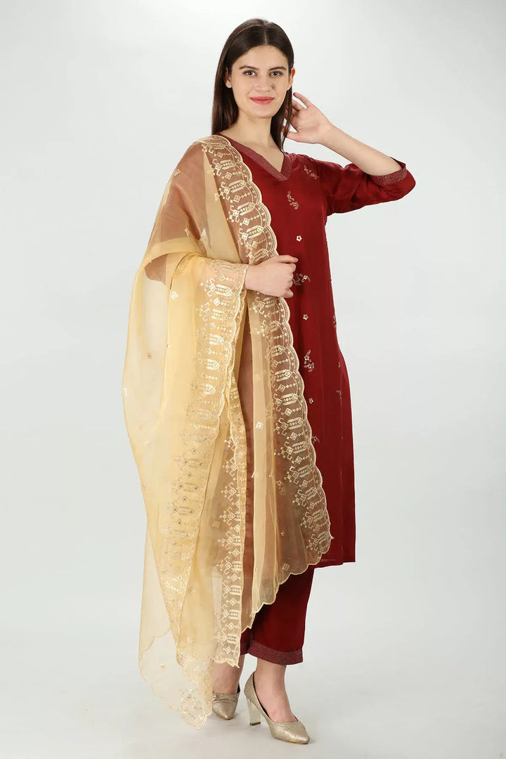 Garnet Uppada Silk Kurti
