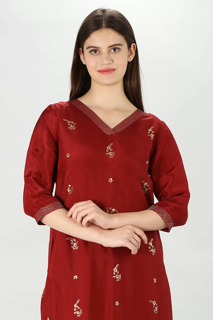 Garnet Uppada Silk Kurti