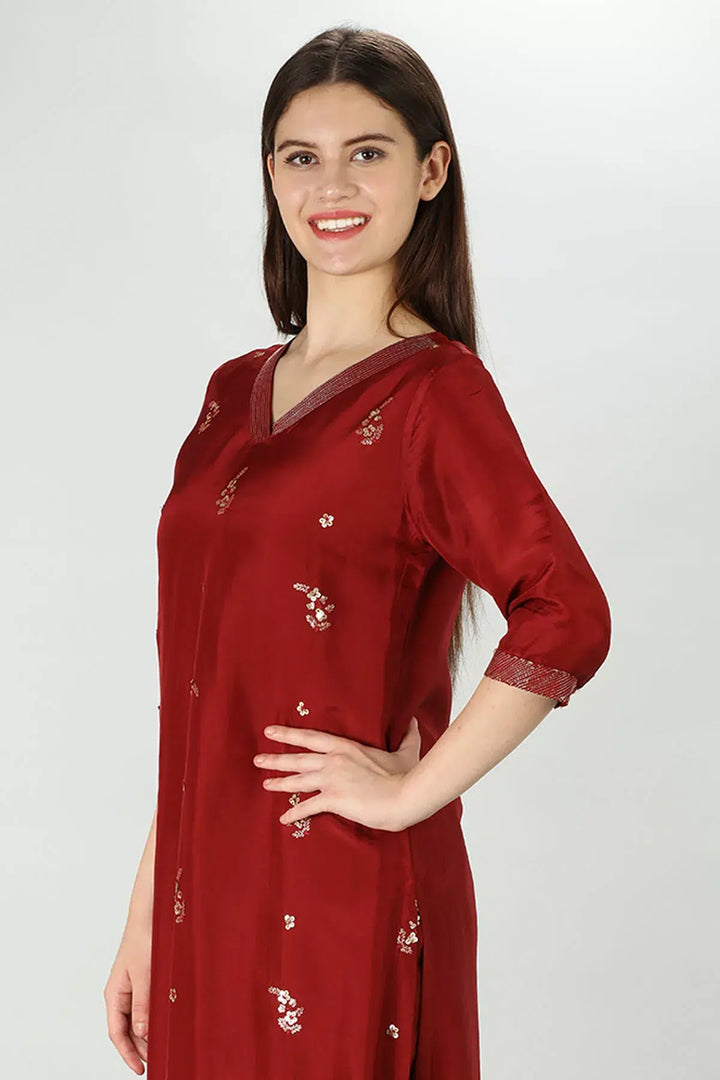 Garnet Uppada Silk Kurti
