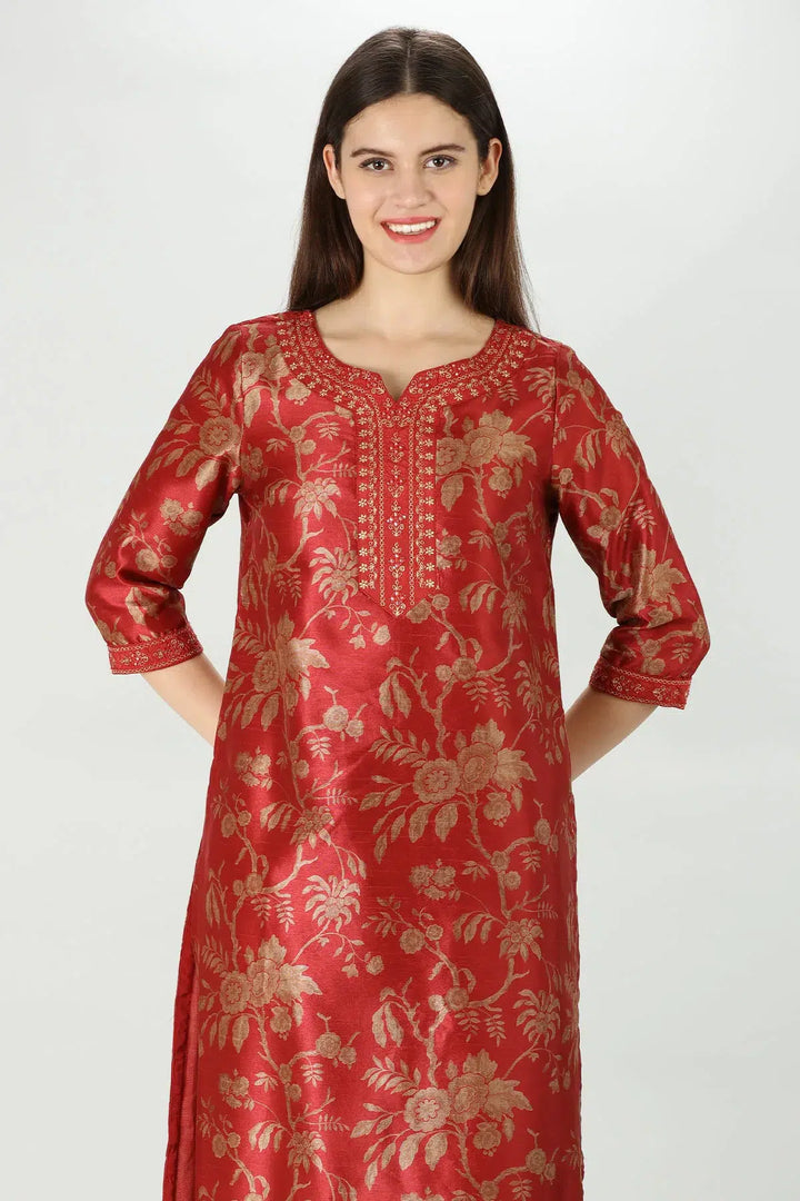 Rust Chanderi Silk Kurti