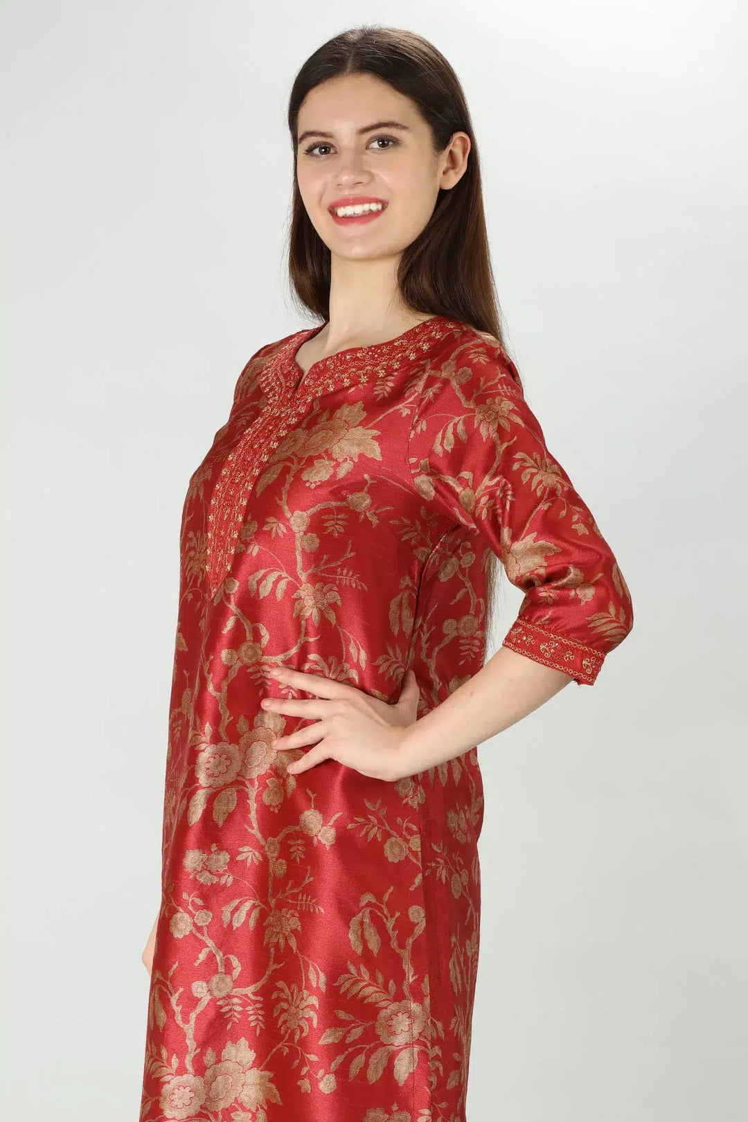 Rust Chanderi Silk Kurti