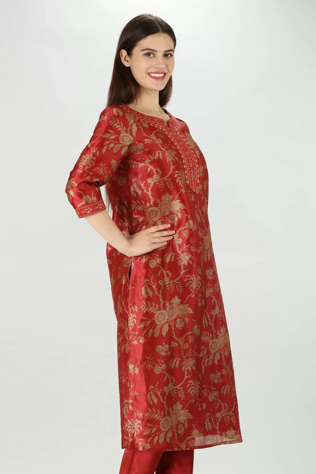 Rust Chanderi Silk Kurti